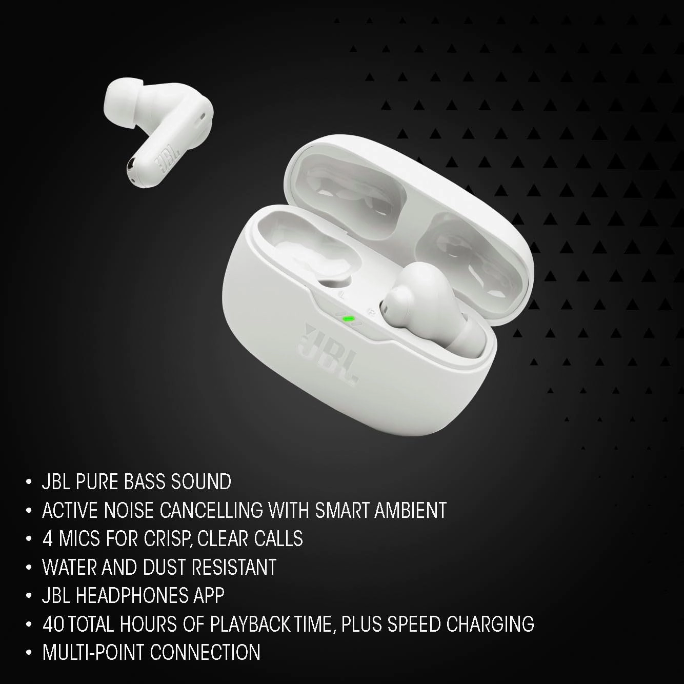 JBL Vibe Beam 2 - True Wireless Noise Cancelling Earbuds Pure Bass Sound & Smart Ambient Technology, 4mics for Crisp, Clear Calls, up to 40Hrs of Playback, IP54 Dust & Water Resistant (Pink)