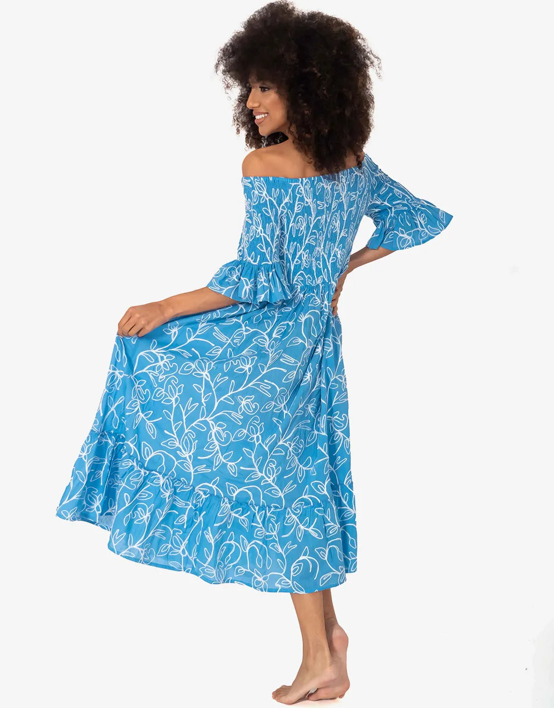 Jessica Off the Shoulder Dress - Mid Blue