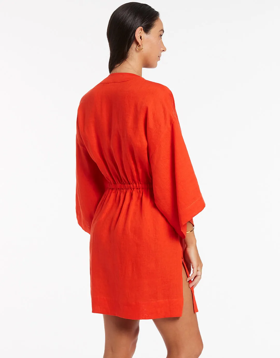 Jetset Gathered Front Kaftan - Fiamma Red