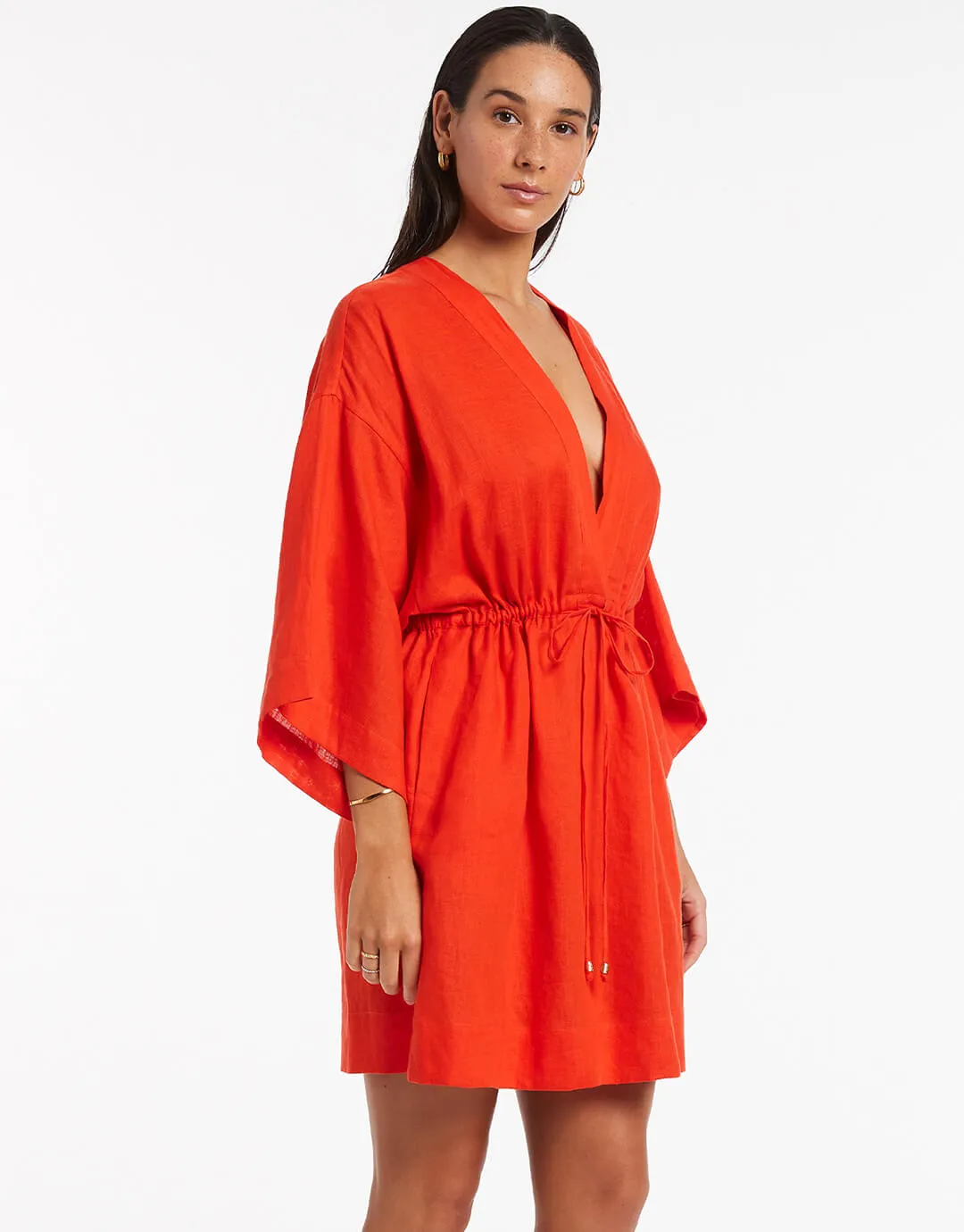 Jetset Gathered Front Kaftan - Fiamma Red