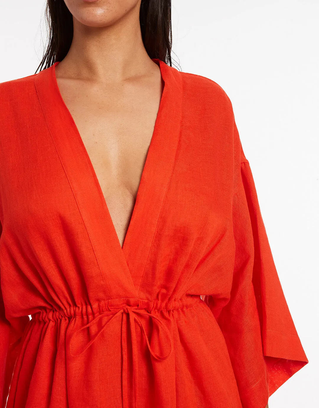 Jetset Gathered Front Kaftan - Fiamma Red