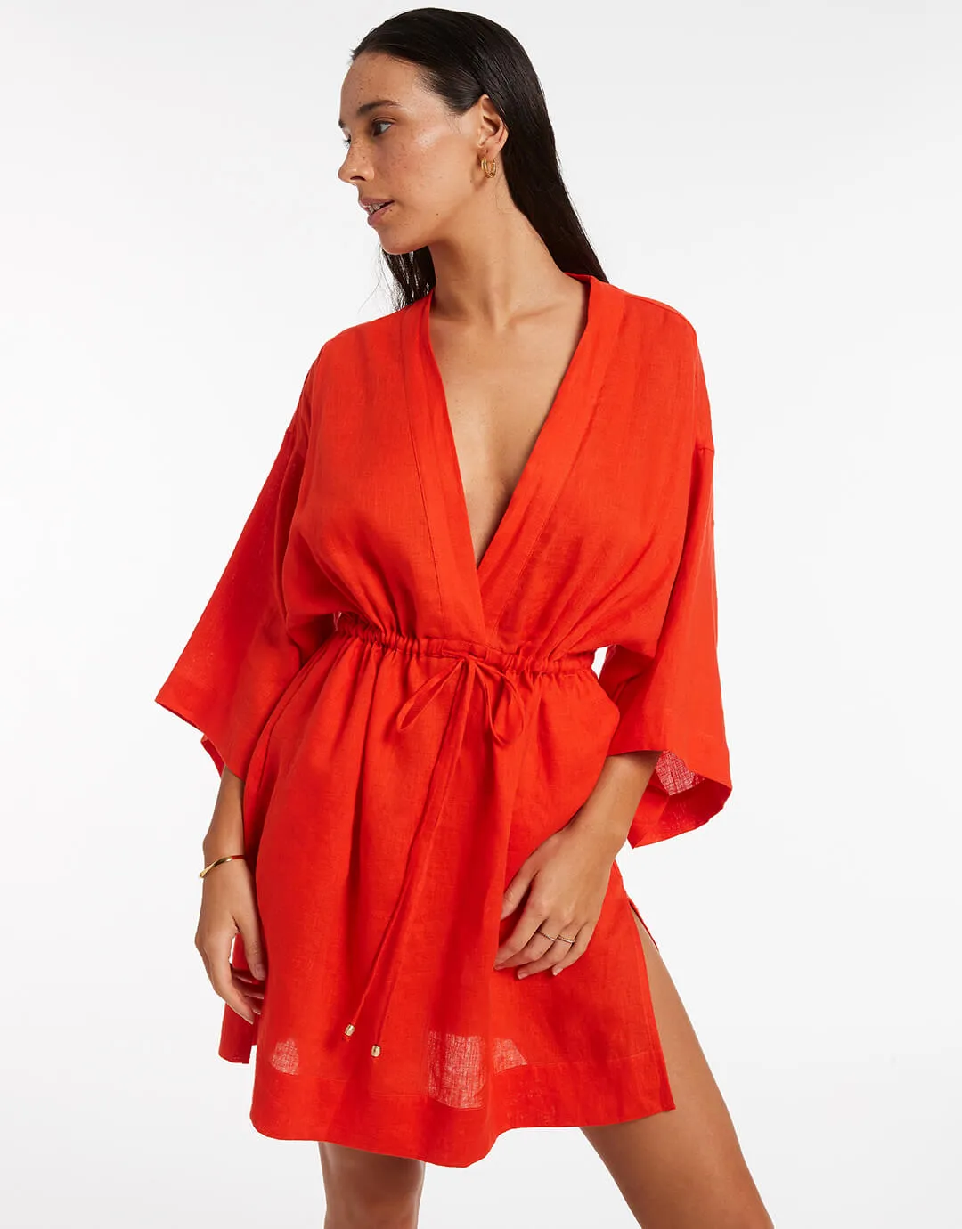 Jetset Gathered Front Kaftan - Fiamma Red
