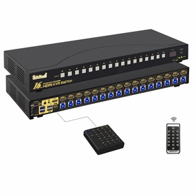 JideTech 16x1 HDMI KVM Switch with USB 3.0 HUB, 16 in 1 Out 4K HDMI Switcher with 4K 60Hz Resolution, Rack Mount KVM Switch Support HDCP, EDID, Hotkey Mouse Switching for Linux, Windows, Mac, Unix smart audio hub,voice control speaker,Alexa compatible audi