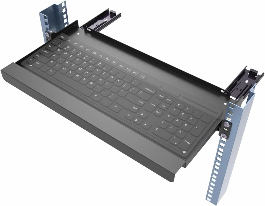 JINGCHENGMEI 1U Keyboard Tray 8" Deep -Universal 19" Rack Mount Sliding Shelf for Network Equipments Server Rack or Cabinet (8inch) rackmount gear,audio rack equipment,studio rackmounts,