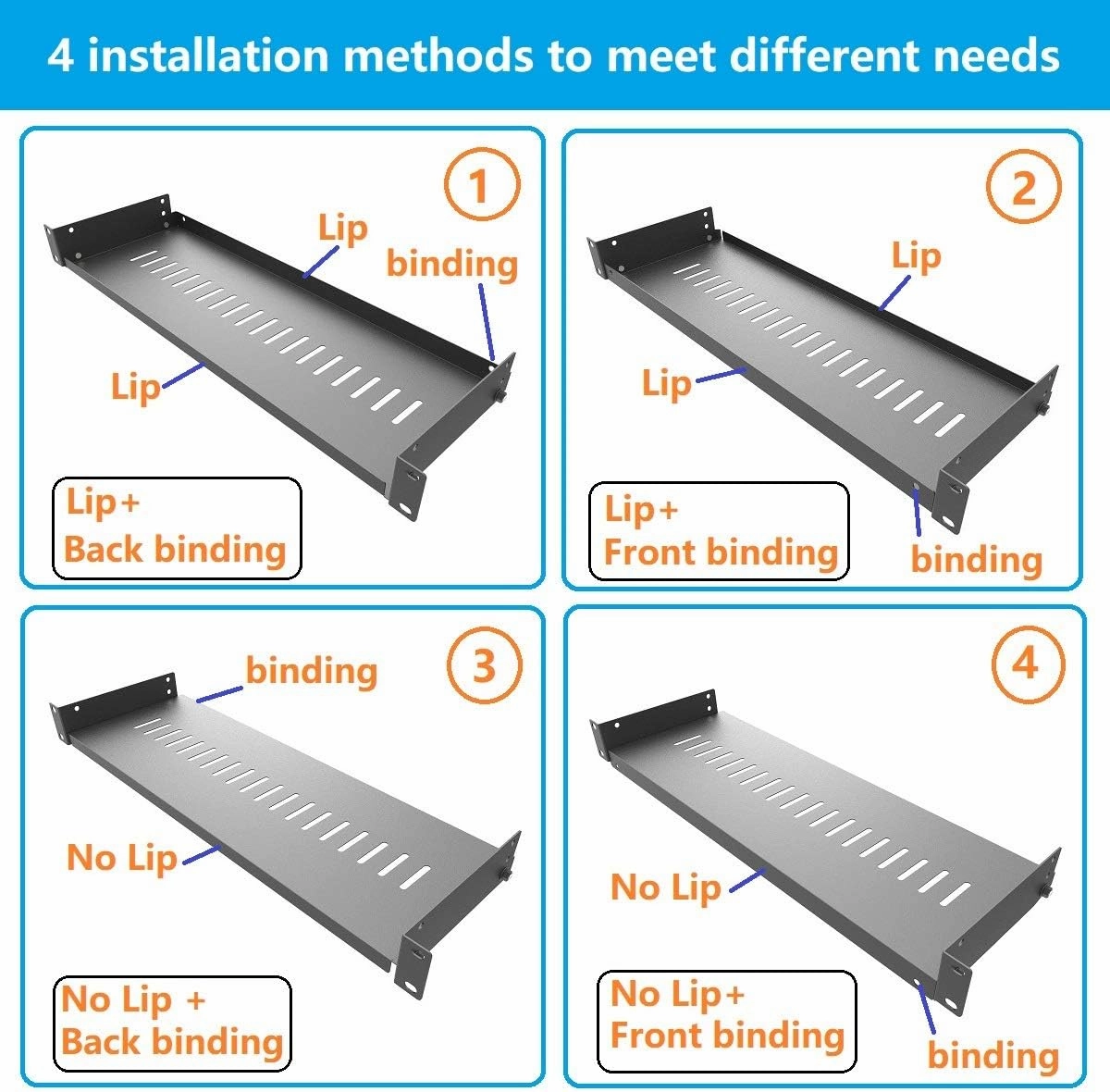 Jingchengmei 2 Pack of 1U Vented Cantilever Server Rack Mount Shelf 6" (154mm) Deep for 19" Network Cabinet or Equipment Rack, Disassembled Black(6V2PC)