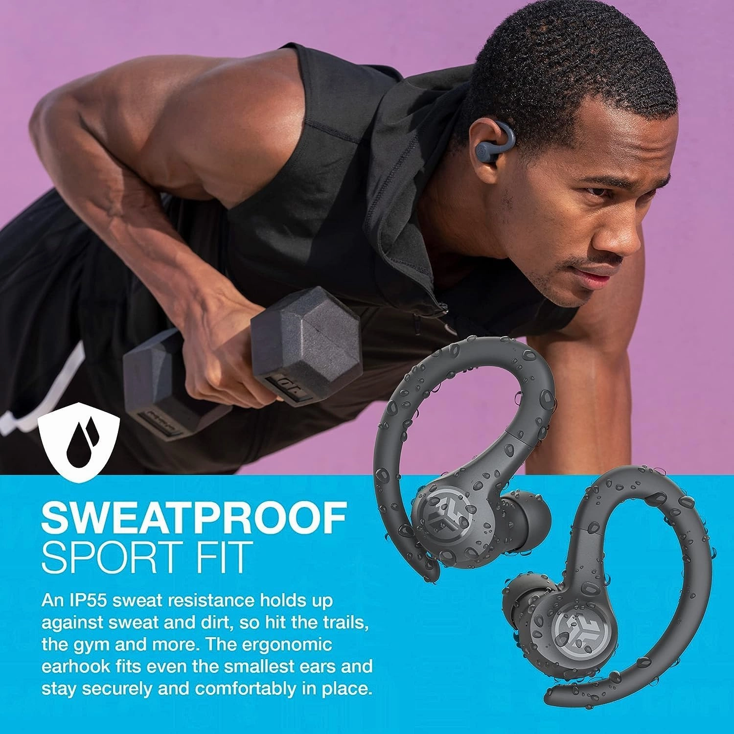 JLab Go Air Sport, Wireless Workout Earbuds Featuring C3 Clear Calling, Secure Earhook Sport Design, 32  Hour Bluetooth Playtime, and 3 EQ Sound Settings (Graphite/Black)