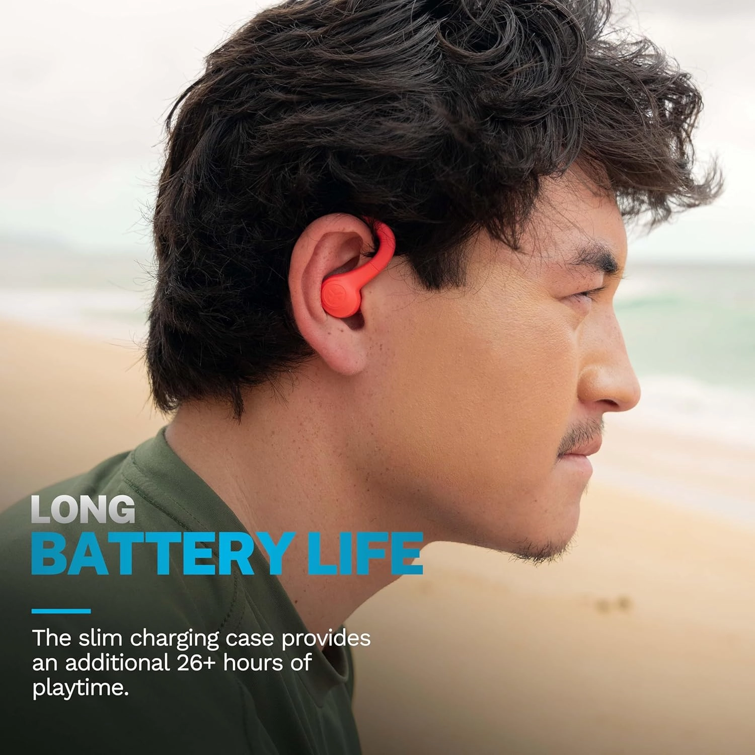 JLab Go Air Sport  Wireless Workout Earbuds Featuring C3 Clear Calling, Secure Earhook Sport Design, 35  Hour Bluetooth Playtime, and 3 EQ Sound Settings (Coral)