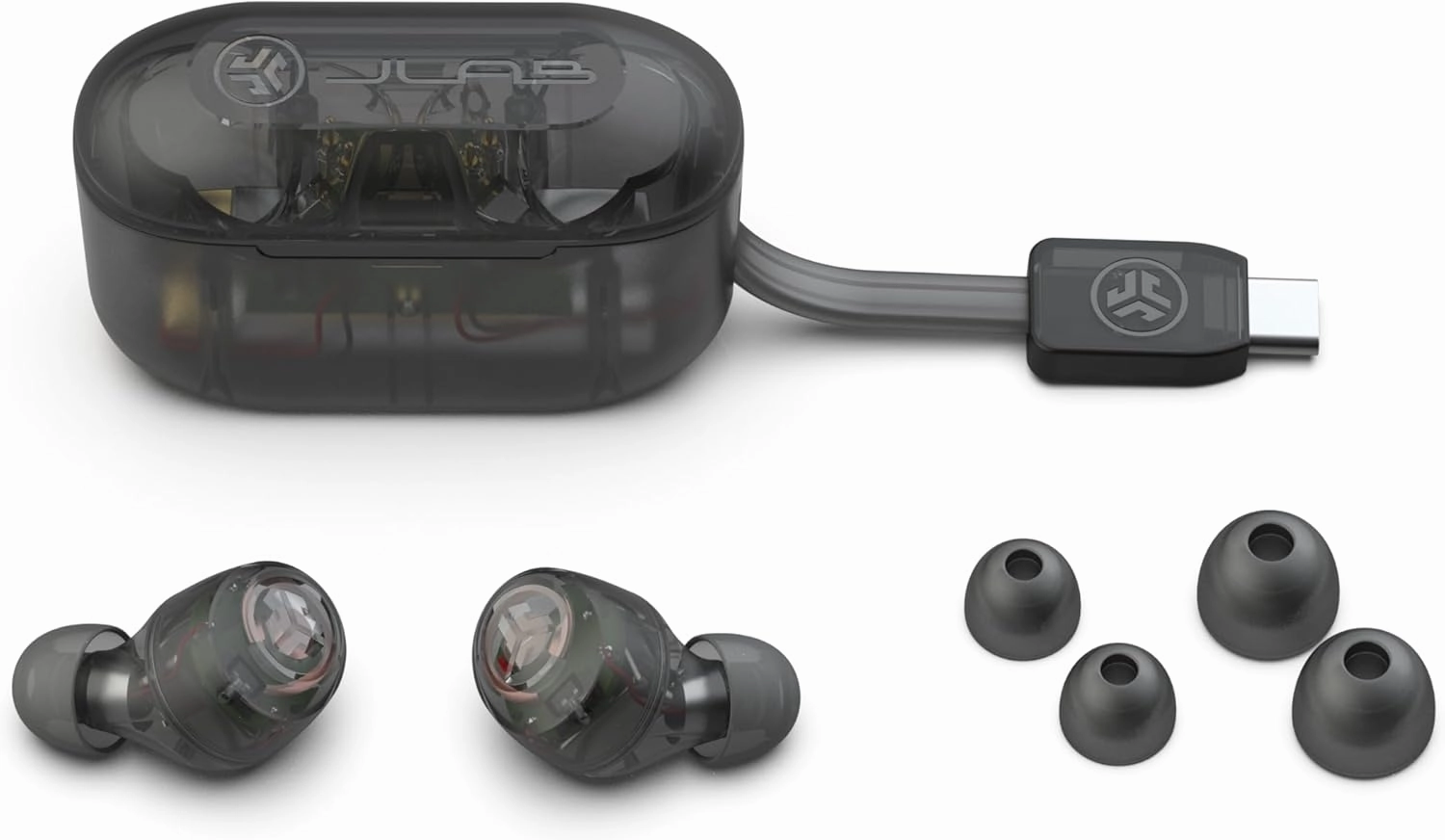 JLab Go Pop  True Wireless Bluetooth Earbuds & Charging Case - Clear, App Support, Dual Connect, IPX4 Sweat Resistance, Bluetooth 5 Connection, 3 EQ Sound Settings Signature, Balanced, Bass Boost