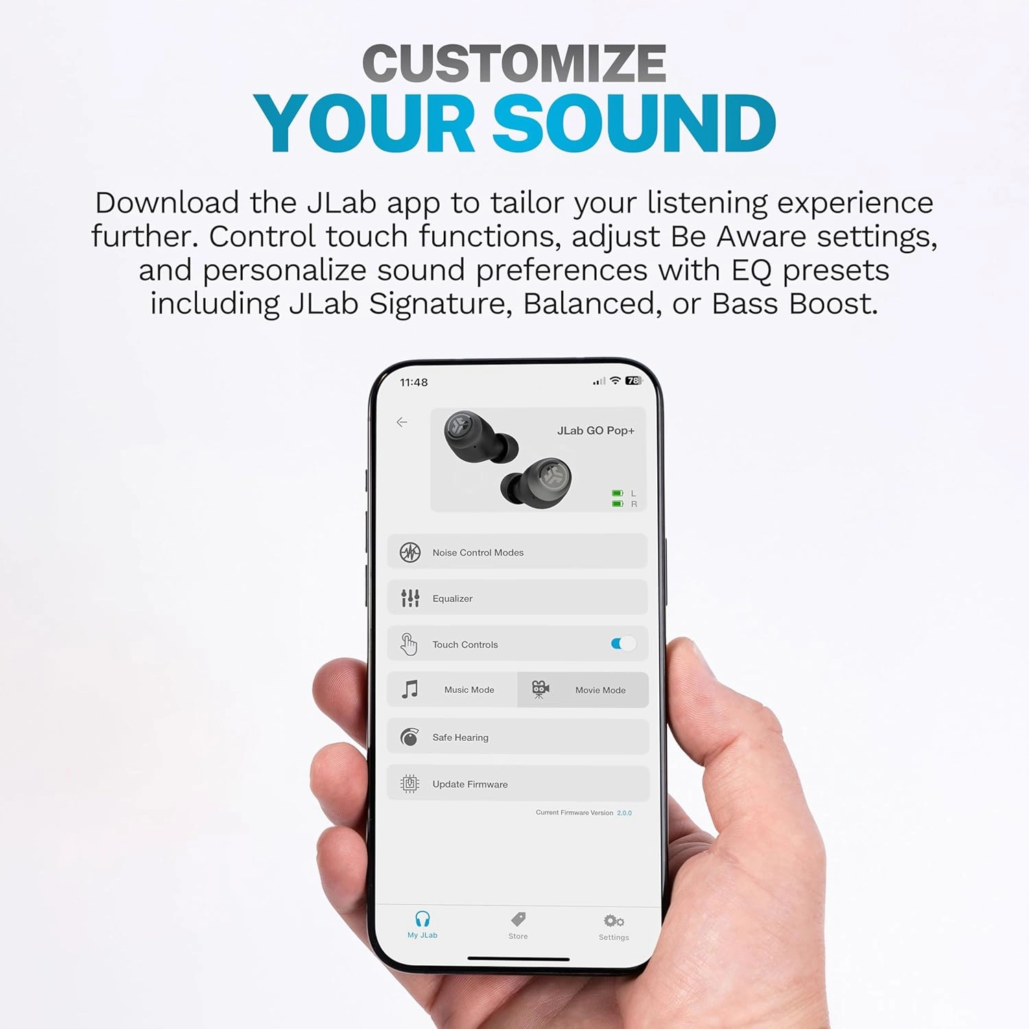 JLab Go Pop  True Wireless Bluetooth Earbuds & Charging Case - Light Blue, App Support, Dual Connect, IPX4 Sweat Resistance, Bluetooth 5 Connection, 3 EQ Sound Settings Signature, Balanced, Bass Boost