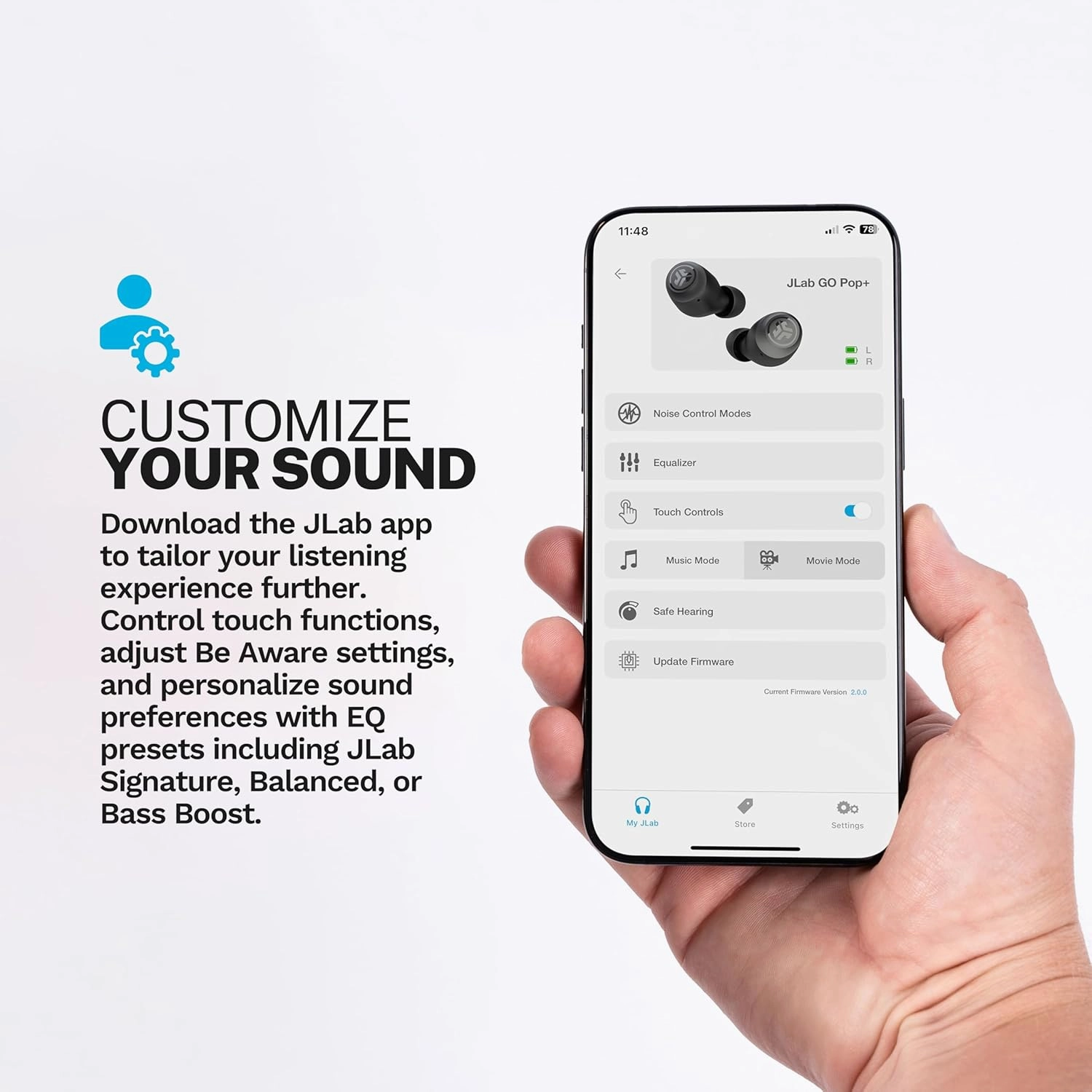 JLab Go Pop  True Wireless Bluetooth Earbuds & Charging Case - Lilac, App Support, Dual Connect, IPX4 Sweat Resistance, Bluetooth 5 Connection, 3 EQ Sound Settings Signature, Balanced, Bass Boost