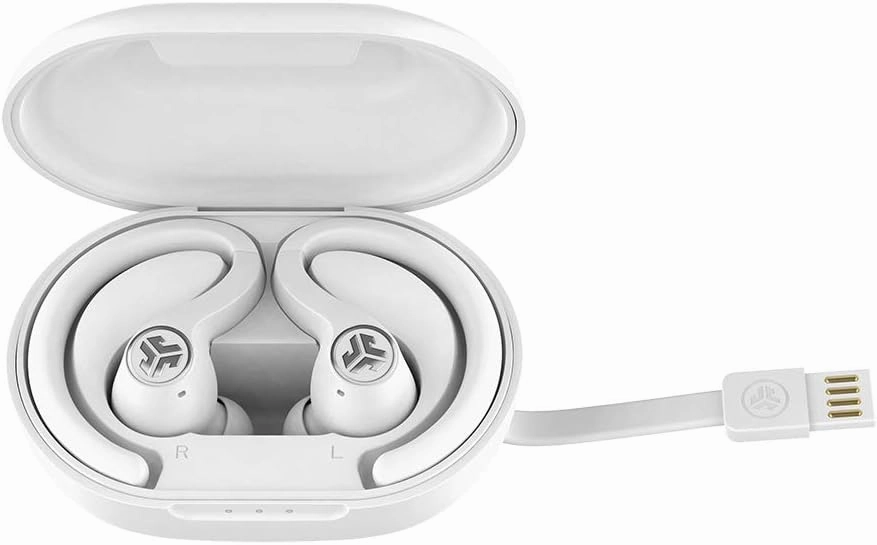 JLab JBuds Air Sport True Wireless Bluetooth Earbuds   Charging Case, White, IP66 Sweat Resistance, Class 1 Bluetooth 5.0 Connection, 3 EQ Sound Settings Signature, Balanced, Bass Boost