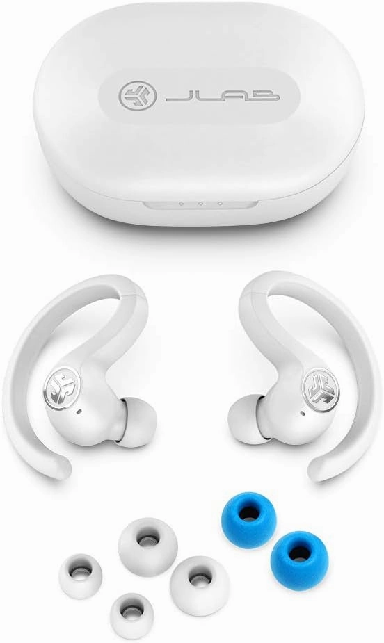 JLab JBuds Air Sport True Wireless Bluetooth Earbuds   Charging Case, White, IP66 Sweat Resistance, Class 1 Bluetooth 5.0 Connection, 3 EQ Sound Settings Signature, Balanced, Bass Boost