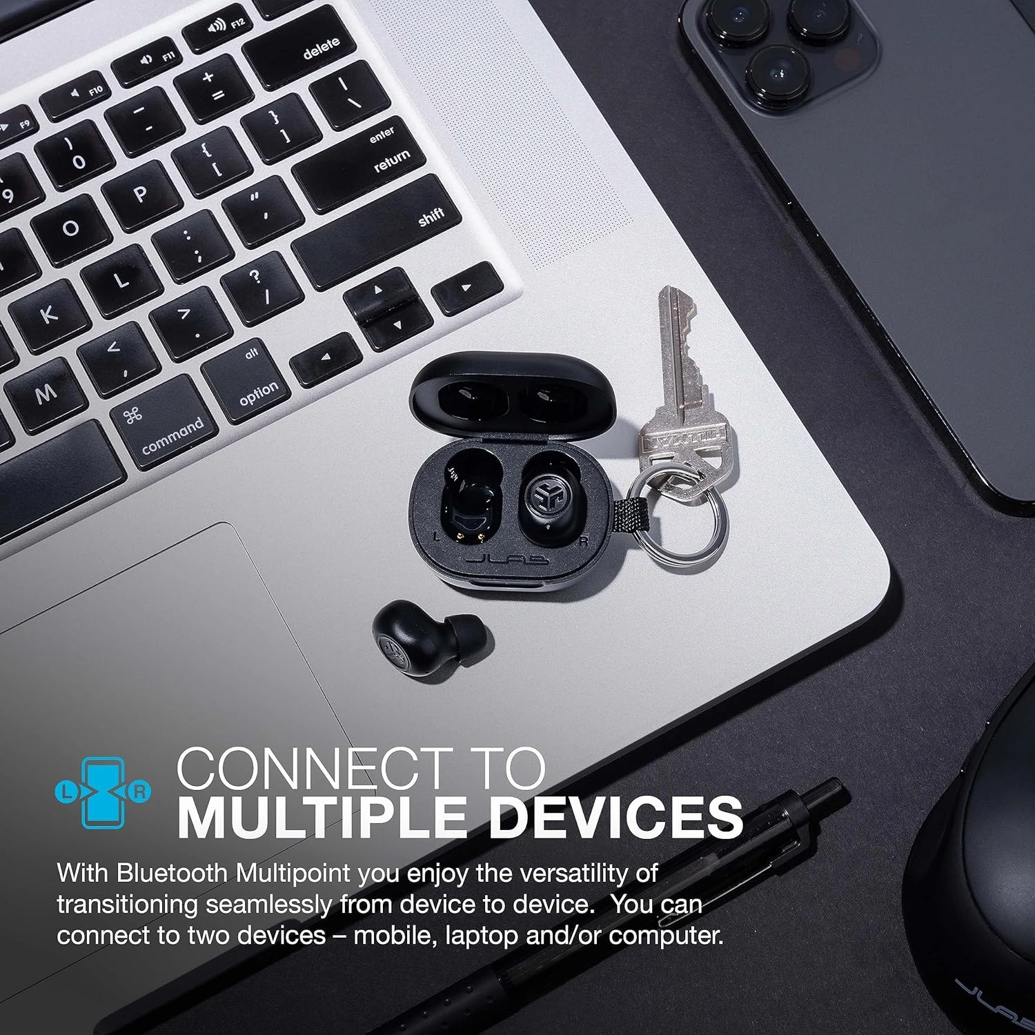 JLab JBuds Mini True Wireless Bluetooth Earbuds   Charging Case, Charcoal Black, IP55 Sweat and Dust Proof, Bluetooth Multipoint, Be Aware Audio, 3 EQ Sound Settings, Crystal Clear Calls