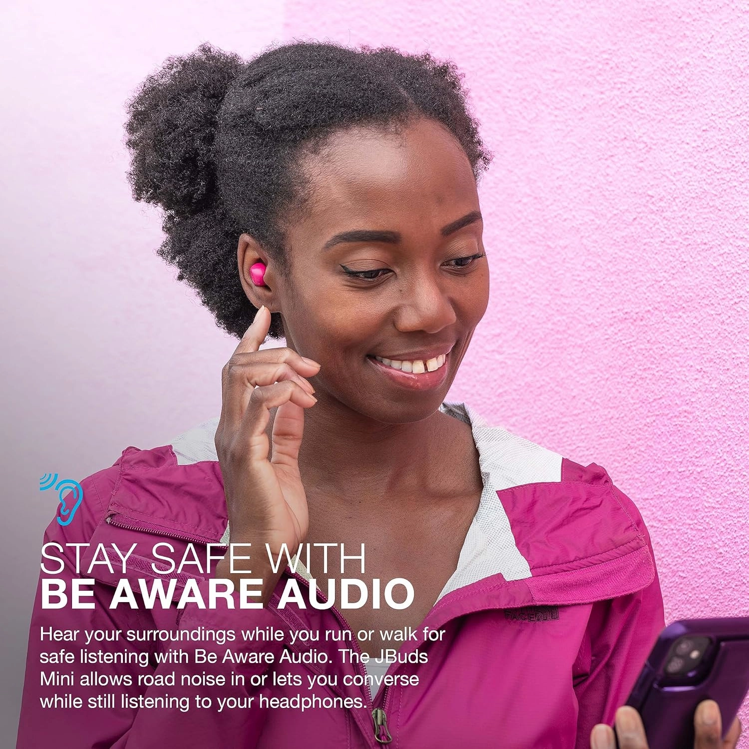 JLab JBuds Mini True Wireless Bluetooth Earbuds   Charging Case, Hot Pink, IP55 Sweat and Dust Proof, Bluetooth Multipoint, Be Aware Audio, 3 EQ Sound Settings, Crystal Clear Calls