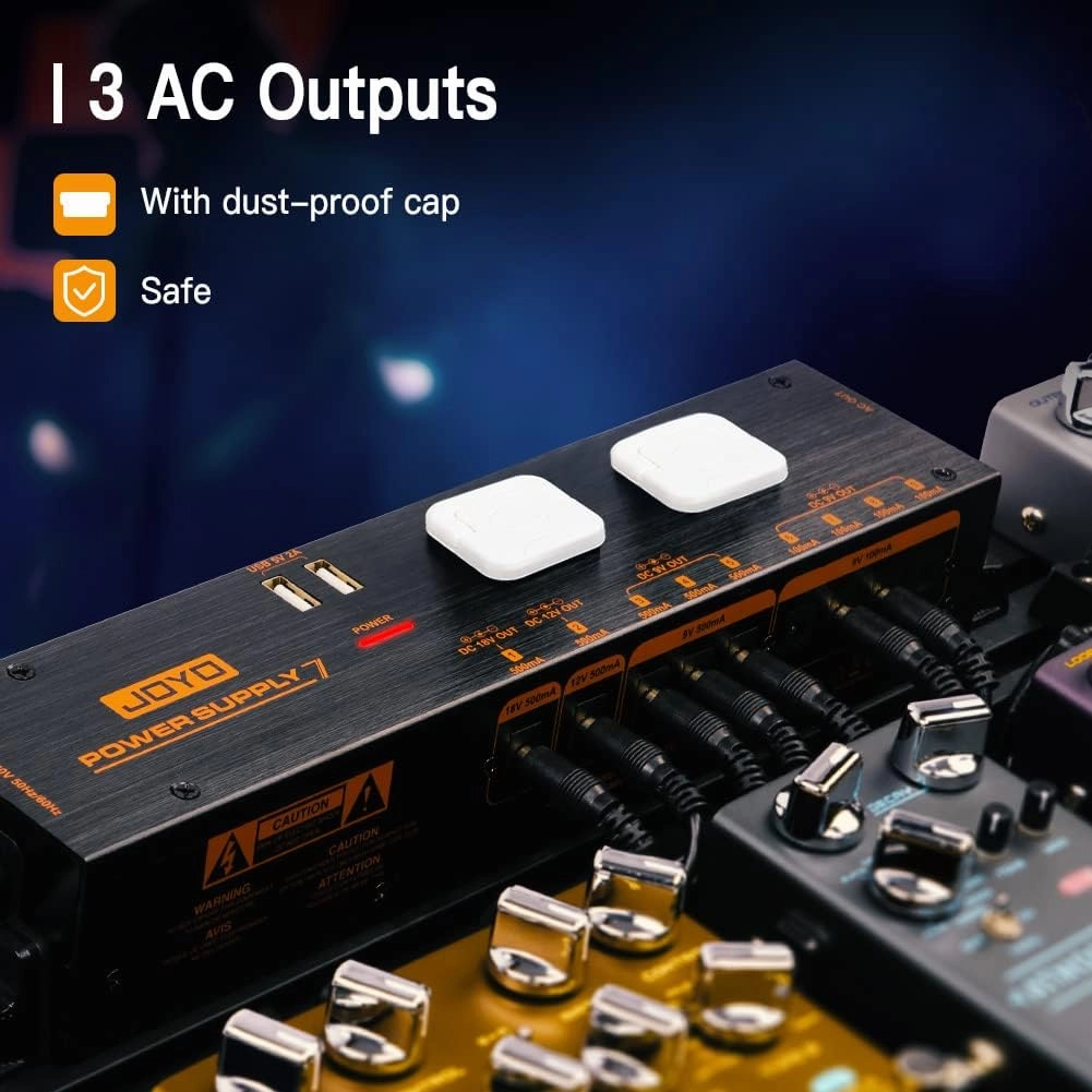 JOYO Guitar Pedal Power Supply 1200W AC Isolated Pedal Board Power Supply with 9 Outputs DC 9V/12V/18V (100mA/500mA) and USB 5V for Phone Combo Amplifier Keyboard Pedalboard (JP-07)