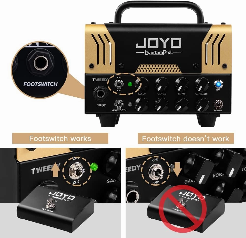 JOYO Tweedy BanTamp XL Series Mini Amp Head 20 Watt Preamp 2 Channel Hybrid Tube Guitar Amplifier Head for Electric Guitar with Bluetooth