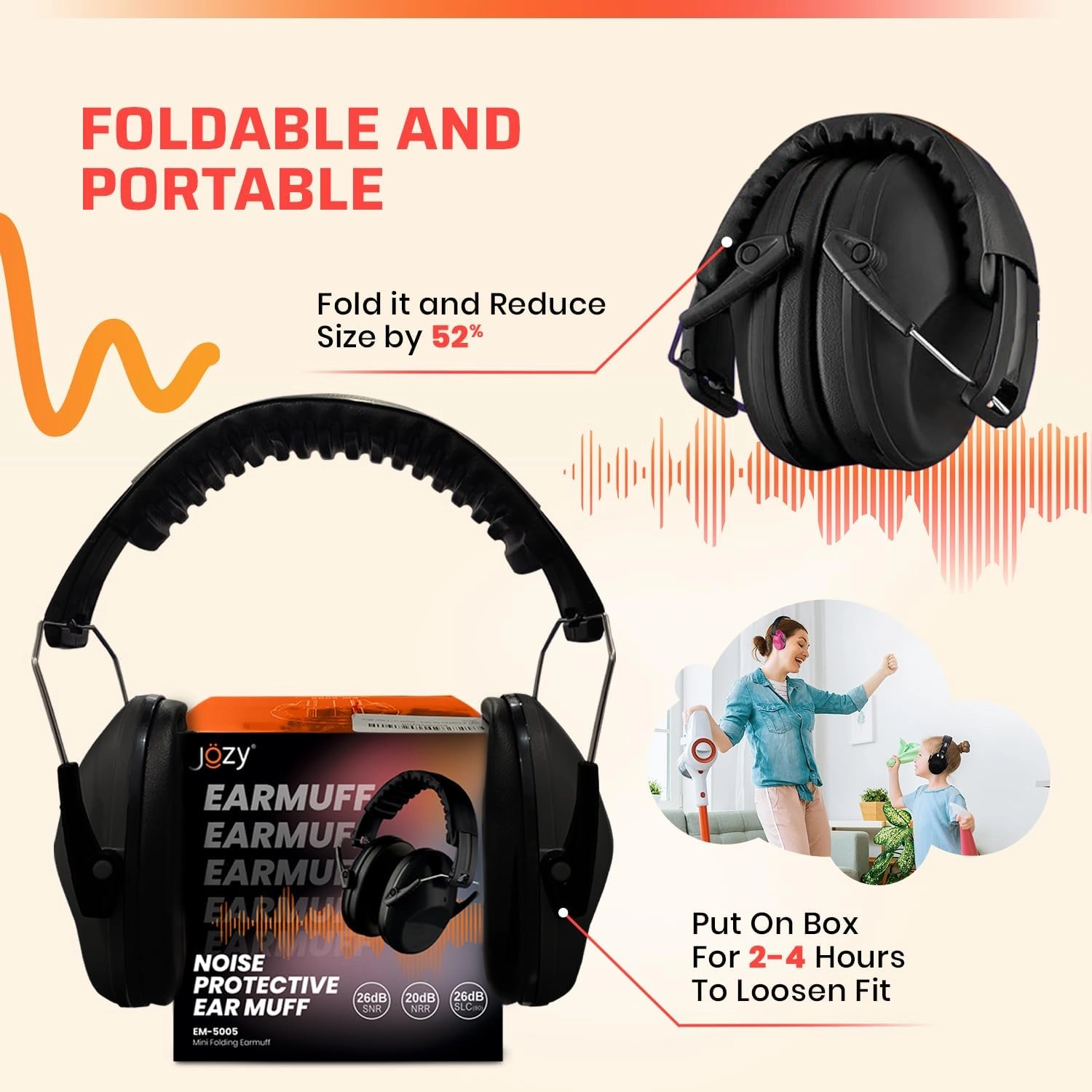 Jozy Noise Canceling Headphones for Kids, SNR 26dB Ear Protection for Autism, Sound Proof Sensory Muffs for Hearing, Concerts