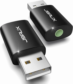 JSAUX 2 Pack USB to 3.5mm Jack Audio Adapter - External Stereo Sound Card for PS4, PS5, Headphones, Mac, Linux, Laptops, Desktops - Black smart audio hub,voice control speaker,Alexa compatible audio,
