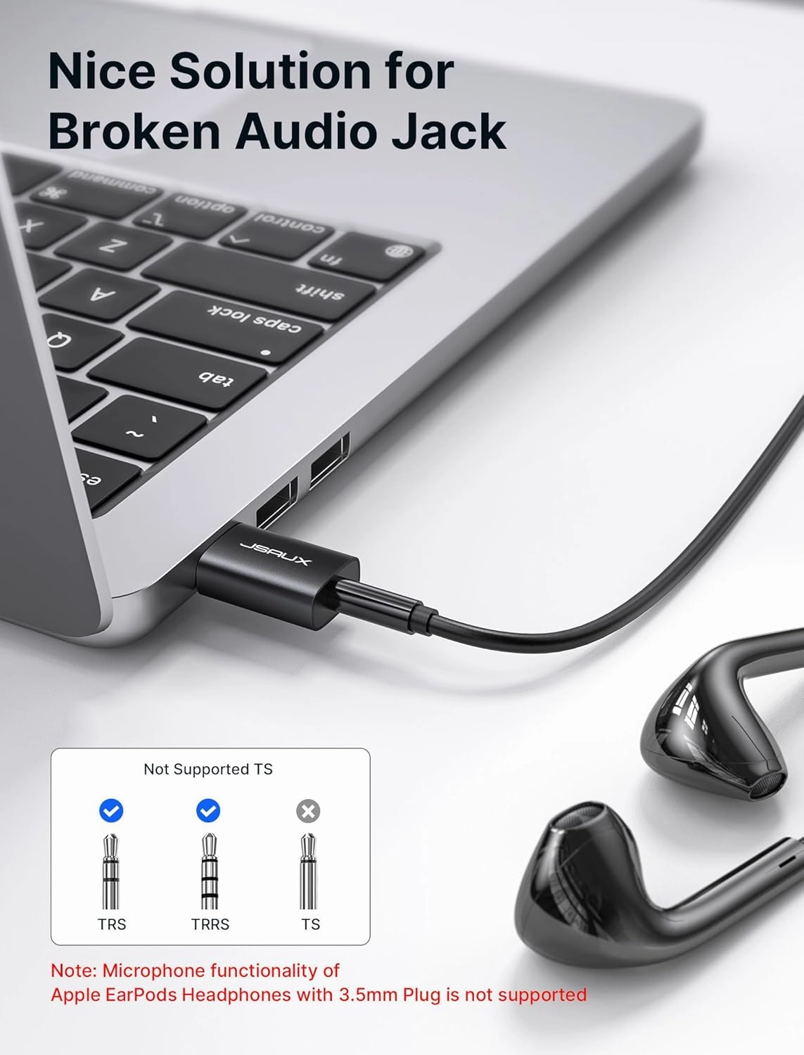 JSAUX 2 Pack USB to 3.5mm Jack Audio Adapter - External Stereo Sound Card for PS4, PS5, Headphones, Mac, Linux, Laptops, Desktops - Black