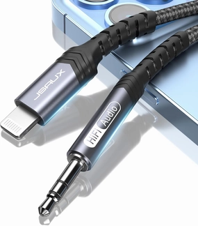 JSAUX AUX Cord for iPhone 3.3Ft [Apple MFi Certified] 3.5mm Aux Cable for Car Compatible with iPhone 14 13 12 11 XS XR X 8 7 6 iPad iPod for Car Home Stereo, Speaker, Headphone-Grey speaker cable,audio wire,hi-fi speaker cord,
