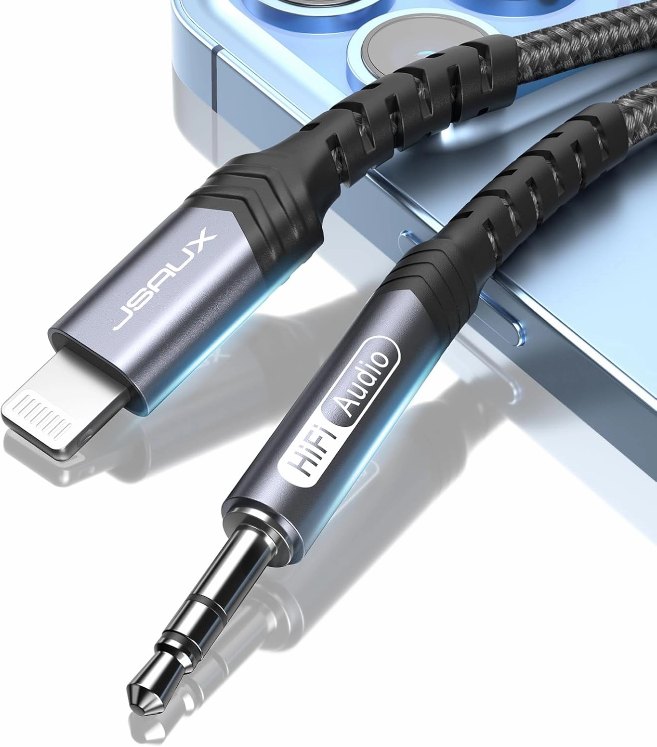 JSAUX AUX Cord for iPhone 3.3Ft [Apple MFi Certified] 3.5mm Aux Cable for Car Compatible with iPhone 14 13 12 11 XS XR X 8 7 6 iPad iPod for Car Home Stereo, Speaker, Headphone-Grey speaker cable,audio wire,hi-fi speaker cord,
