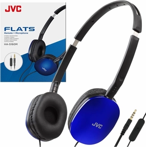JVC Blue Flat Foldable Colorful Flats On Ear Headphones with Remote and Microphone, 3.94 Foot Gold Plated 3.5mm Slim Plug - HAS160MA, Adjustable reference headphones,neutral sound headphones,monitor headphones,