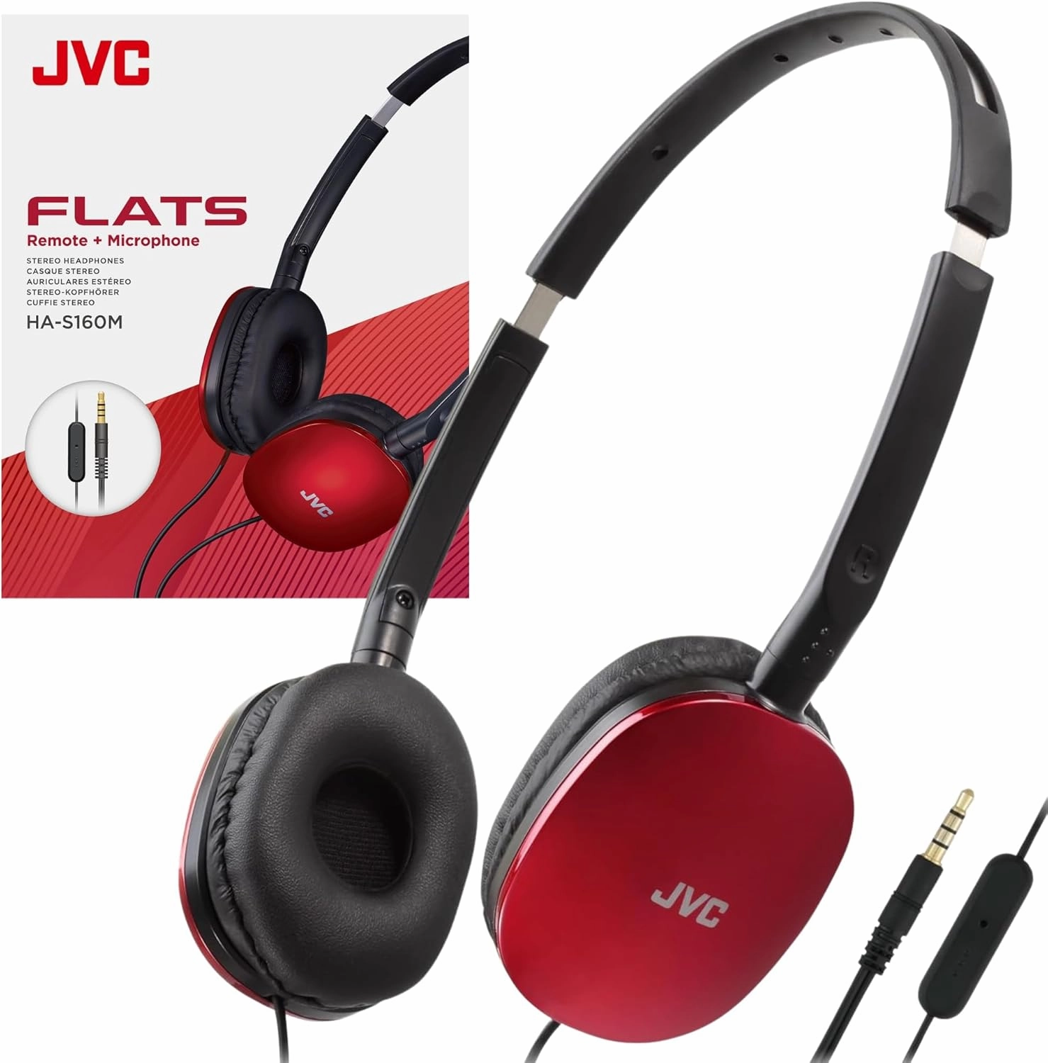 JVC Flats On-Ear Wired Headphones - Flat Foldable Design - 30mm Driver for Powerful Sound - Soft Ear-Pads for Comfort  Steel Headband - Lightweight & Portable - 3.5mm Slim Plug - HAS160M reference headphones,neutral sound headphones,monitor headphones,