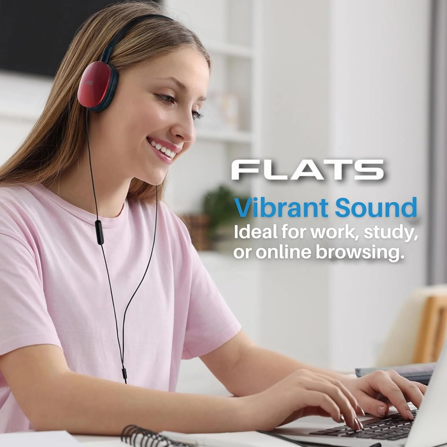JVC Flats On-Ear Wired Headphones - Flat Foldable Design - 30mm Driver for Powerful Sound - Soft Ear-Pads for Comfort  Steel Headband - Lightweight & Portable - 3.5mm Slim Plug - HAS160M