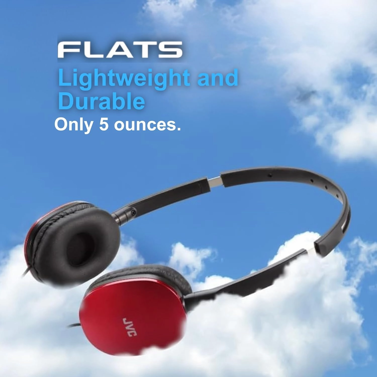 JVC Flats On-Ear Wired Headphones - Flat Foldable Design - 30mm Driver for Powerful Sound - Soft Ear-Pads for Comfort  Steel Headband - Lightweight & Portable - 3.5mm Slim Plug - HAS160M