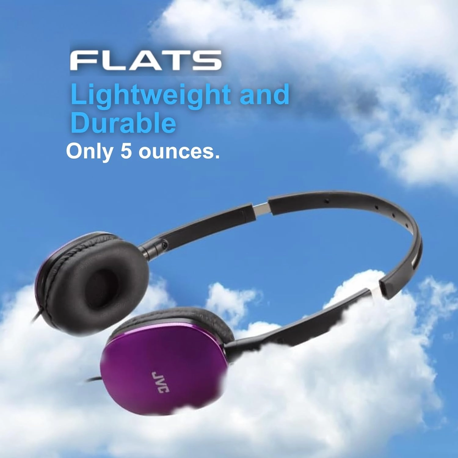 JVC Flats On-Ear Wired Headphones - Flat Foldable Design - 30mm Driver for Powerful Sound - Soft Ear-Pads for Comfort  Steel Headband - Lightweight & Portable - PC/Laptop/Gaming - 3.5mm Slim Plug