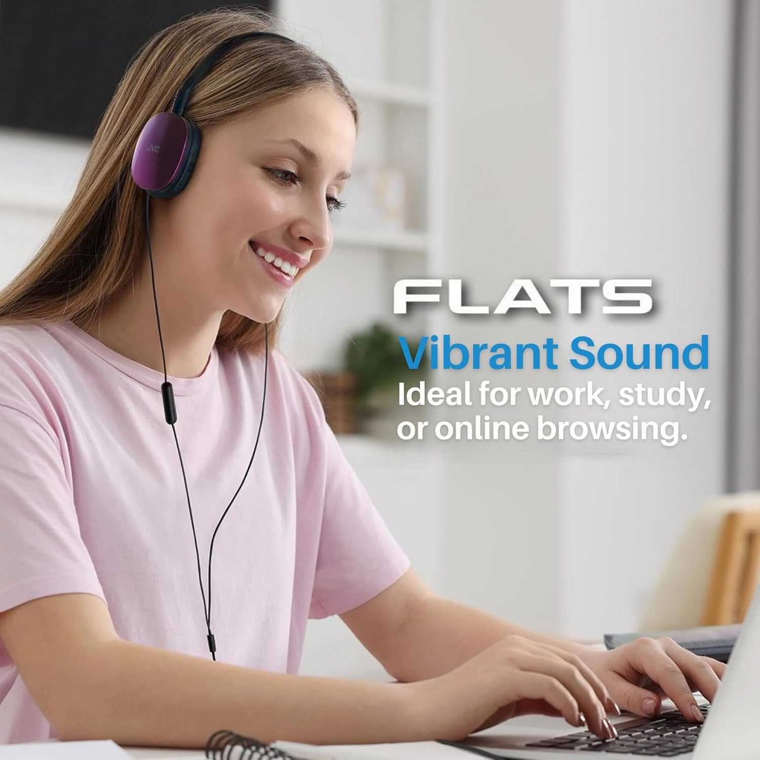 JVC Flats On-Ear Wired Headphones - Flat Foldable Design - 30mm Driver for Powerful Sound - Soft Ear-Pads for Comfort  Steel Headband - Lightweight & Portable - PC/Laptop/Gaming - 3.5mm Slim Plug