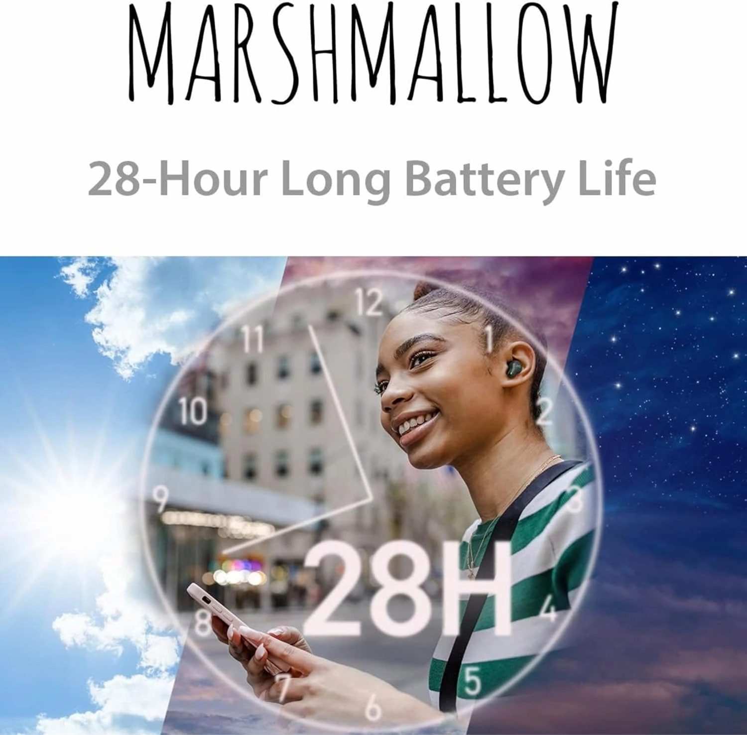 JVC Marshmallow True Wireless Bluetooth 5.3 Earbuds  28H Battery, Memory Foam Earpieces for All-Day Comfort, IPX4 Water Resistant, Mic, Compact Case, for iPhone & Android