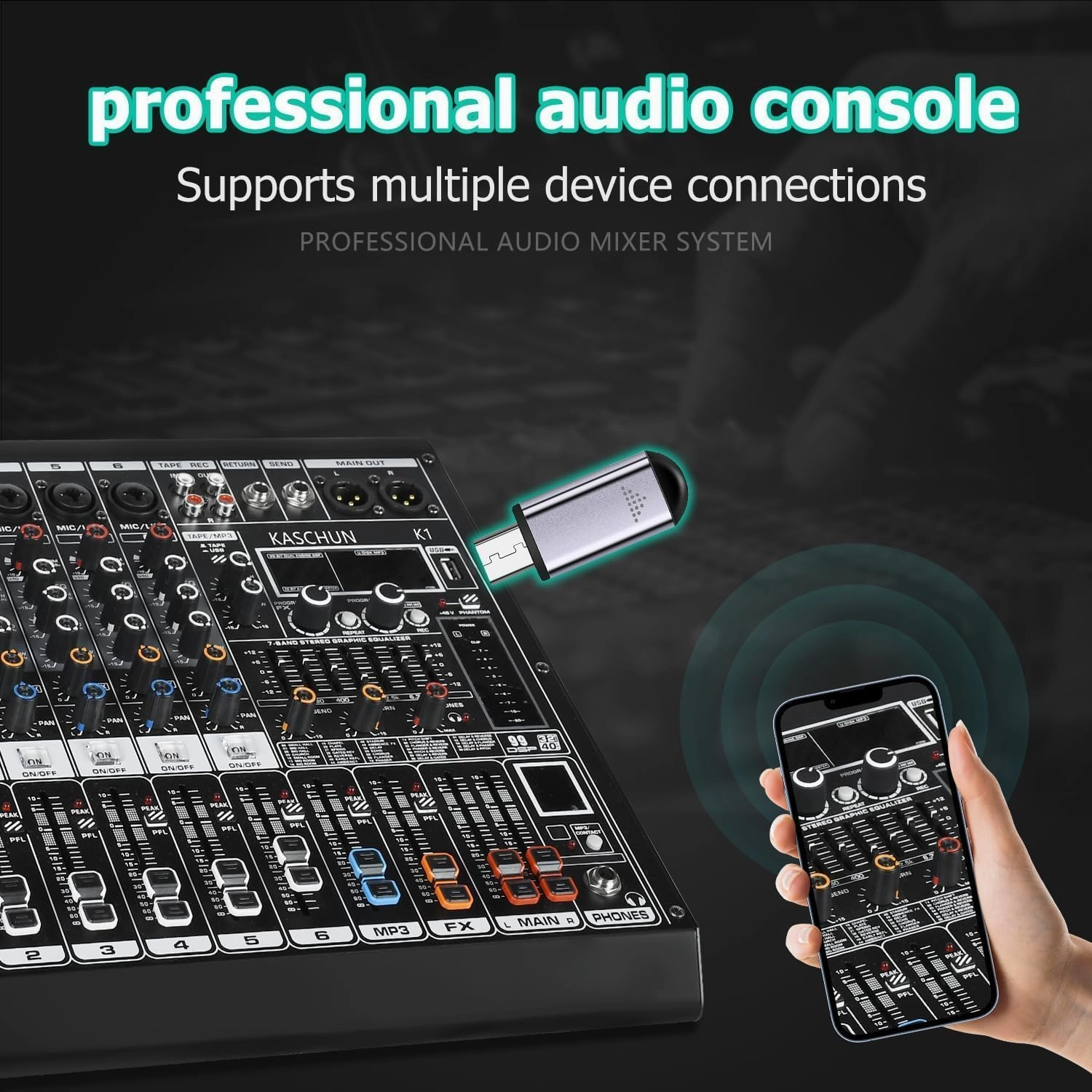 K1 4-Channel Professional Audio Mixer with 99 Bit DSP, XLR Microphone Jack, 48V Phantom Power, Stereo RCA Input/Output - Sound Board Console for PC Recording