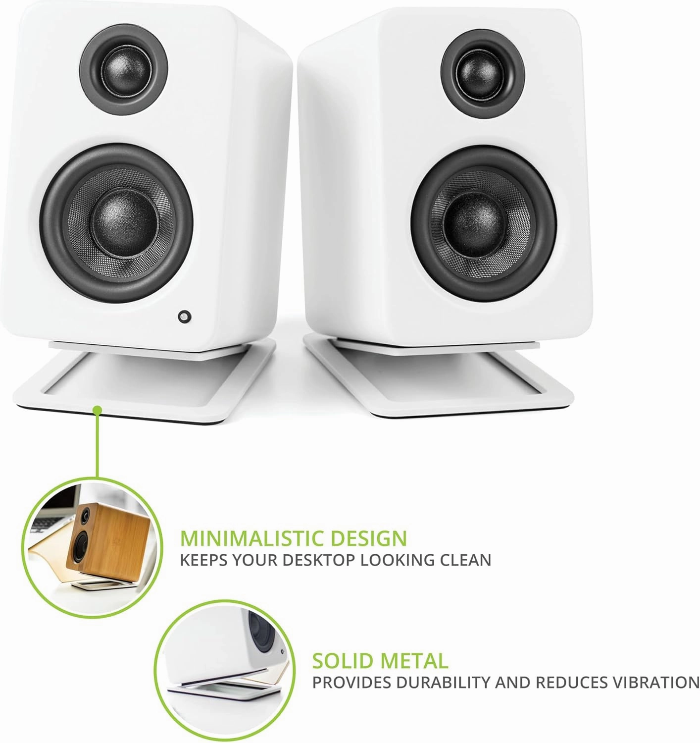 Kanto S2 Tilted Desktop Speaker Stands for Small Speakers & Compact 2-3 Studio Monitors | Supports 6 lbs | Damping Foam Padding | Pair | White