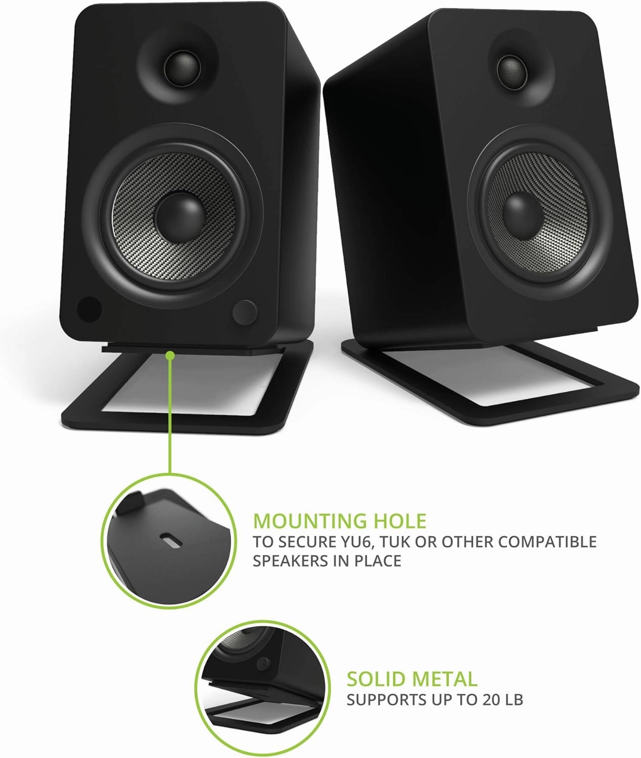 Kanto S6 Tilted Desktop Speaker Stands for Large Bookshelf Speakers & Full-Size 5-7 Studio Monitors | Supports 20 lbs | Damping Foam Padding | -20 Mounting | Pair | Black
