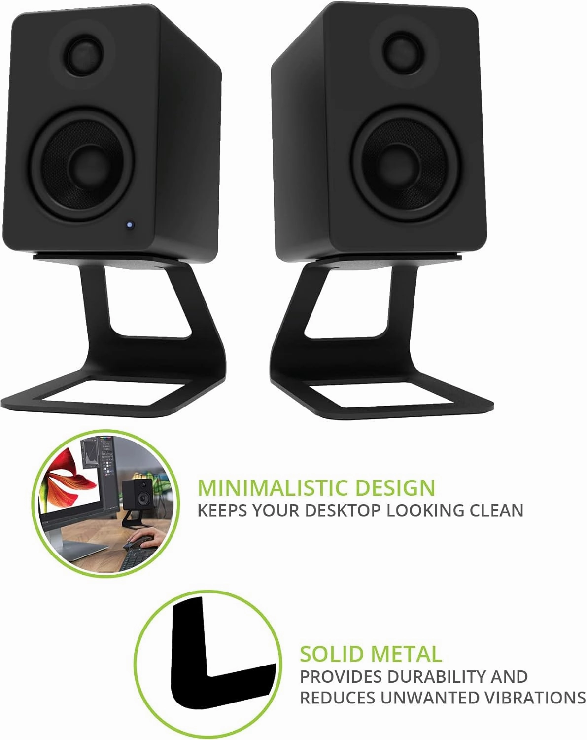 Kanto SE2 Elevated Desktop Speaker Stands for Small Speakers - Pair (Black)