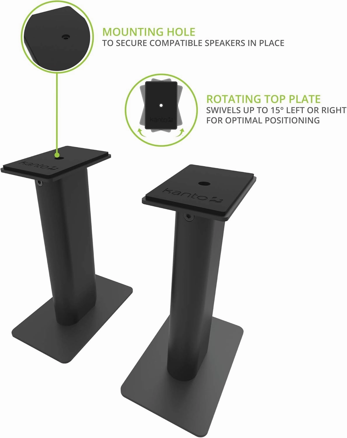 Kanto SP9 Rising Desktop Speaker Stands for Small/Medium Bookshelf Speakers & Compact/Mid-Size 2-4 Studio Monitors | 8.3" Tall | Black | Pair