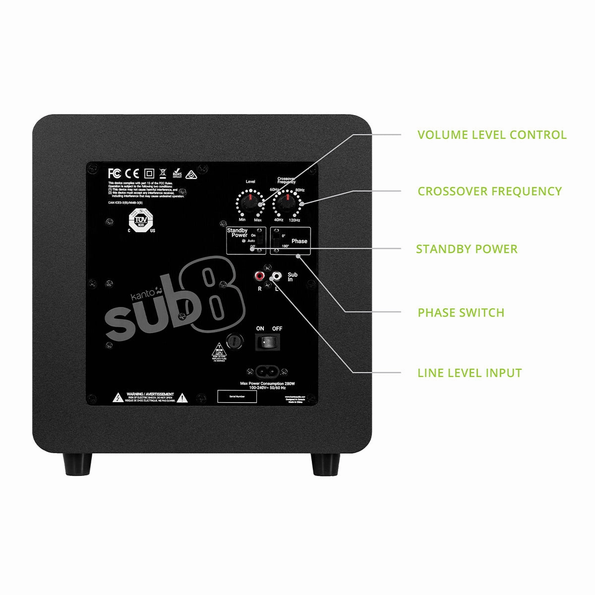 Kanto SUB8 8-inch Sealed Powered Subwoofer (Matte Black)