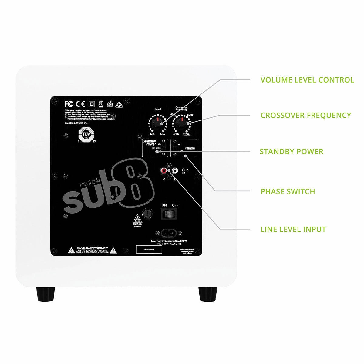 Kanto SUB8 8-inch Sealed Powered Subwoofer (Matte White)