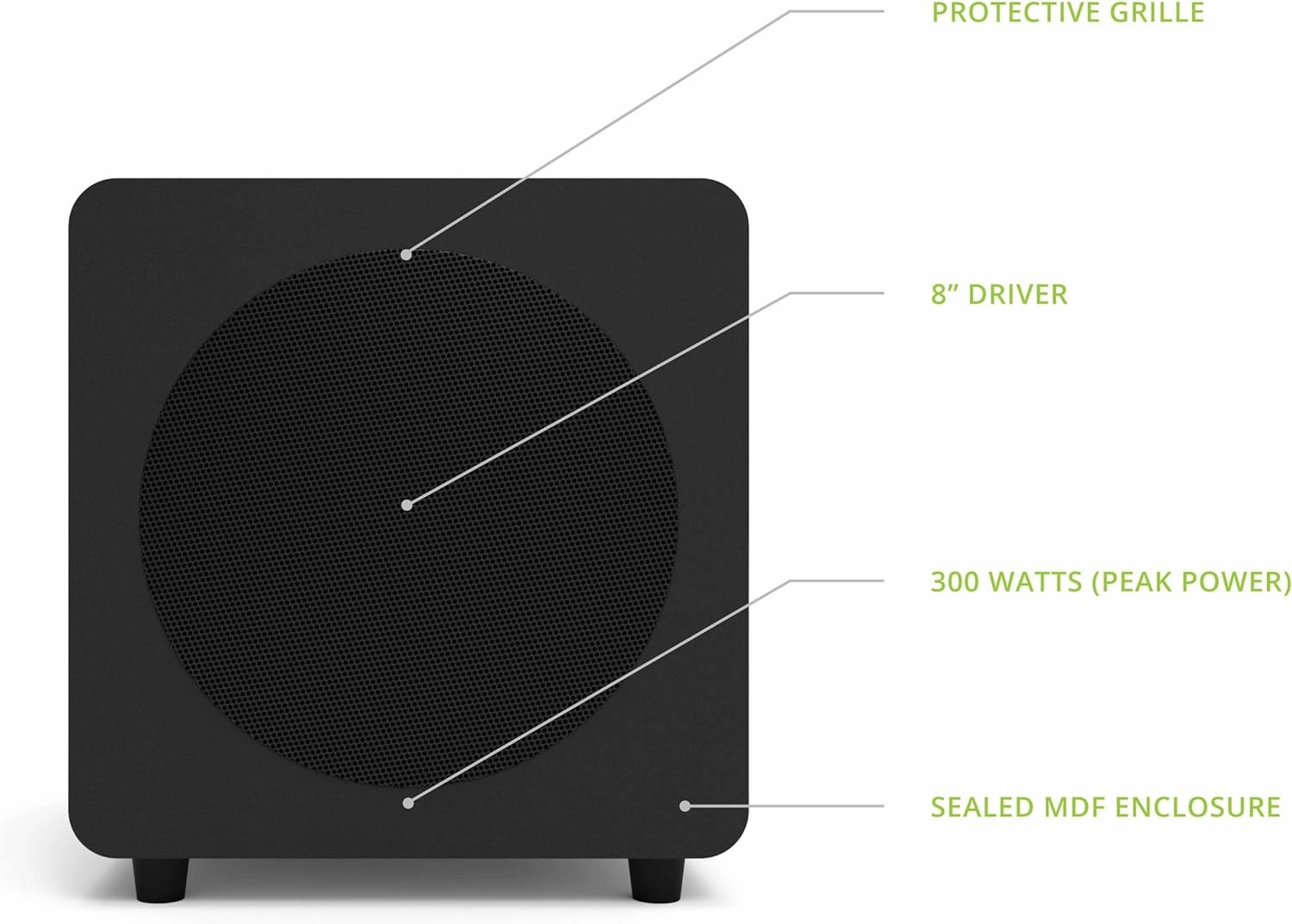 Kanto SUB8VMB Sealed Powered Subwoofer | 300W Peak Power | 8" Woofer | Matte Black