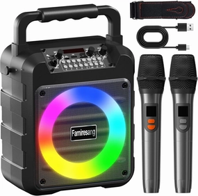 Karaoke Machine for Adults - Portable Bluetooth Karaoke Speaker with Two Wireless Microphones, PA System Speaker Supports TF Card/USB, AUX in, REC, Bass & Treble for Party/Meeting wireless speakers,portable Bluetooth speaker,multiroom speaker,