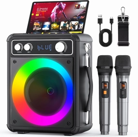 Karaoke Machine, Portable Bluetooth Karaoke Speaker with 2 Wireless Microphones, PA System for Adults Kids with LED Lights, Supports REC/FM/AUX/USB/TF for Home Party floorstanding speakers,tower speakers,stereo floor speakers,