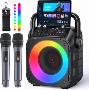Karaoke Machine, Portable Bluetooth Speaker with 2 Wireless Microphones for Adults & Kids with Lights, Karaoke Microphone with PA System Supports USB/TF/REC/FM/AUX for Home Party floorstanding speakers,tower speakers,stereo floor speakers,