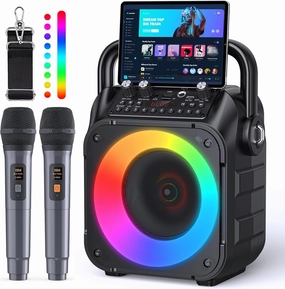 Karaoke Machine, Portable Bluetooth Speaker with 2 Wireless Microphones for Adults & Kids with Lights, Karaoke Microphone with PA System Supports USB/TF/REC/FM/AUX for Home Party wireless speakers,portable Bluetooth speaker,multiroom speaker,