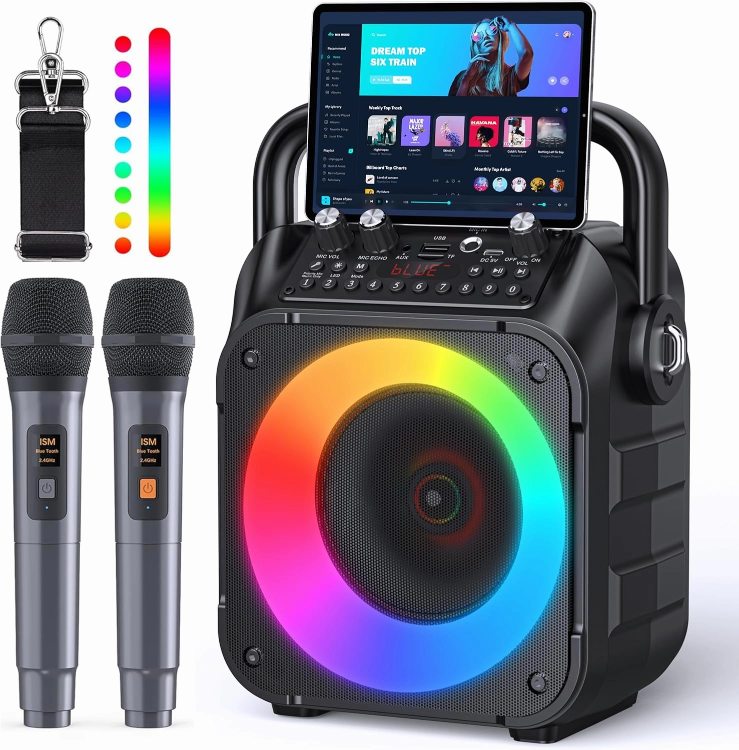 Karaoke Machine, Portable Bluetooth Speaker with 2 Wireless Microphones for Adults & Kids with Lights, Karaoke Microphone with PA System Supports USB/TF/REC/FM/AUX for Home Party floorstanding speakers,tower speakers,stereo floor speakers,