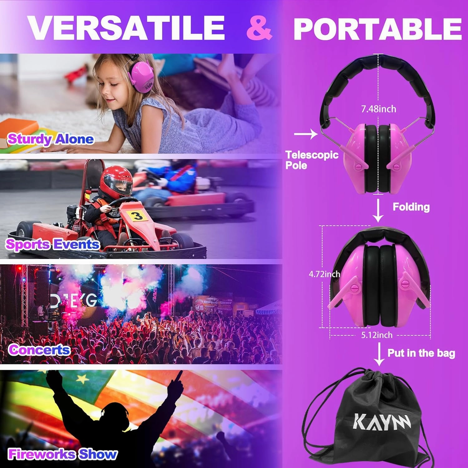 KAYNN 032 Kids Ear Protection for Noise - 28dB SNR Noise Canceling Headphones for Concerts, Sensory Headphones Autism