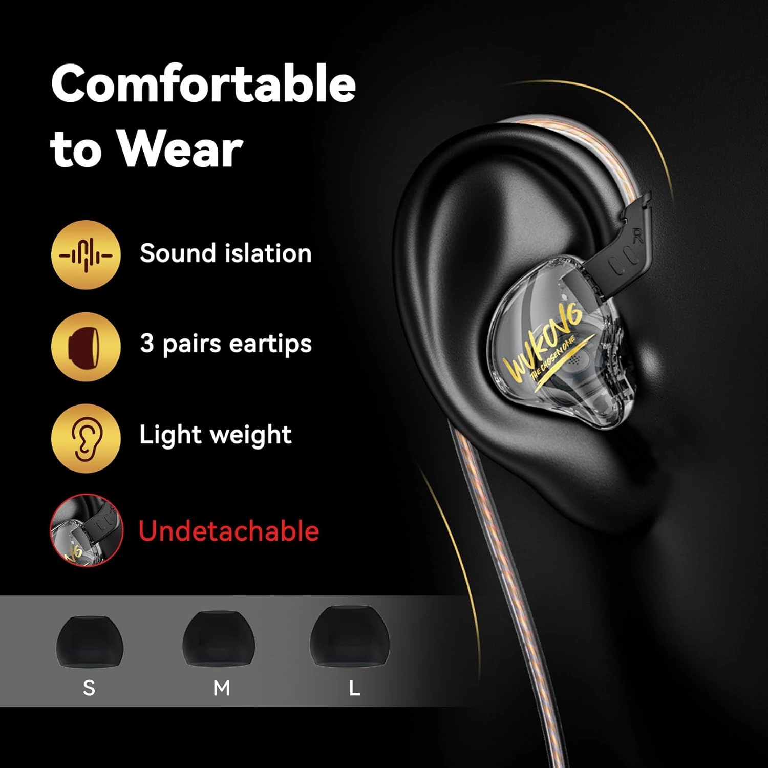 KBEAR K01 iem in ear Monitor Headphones, HIFI Immersive Bass iems for Gaming, Noise Cancelling Wired Earbuds with 3.5mm Plug for Computer Laptop School Student, 3 Year Warranty (Black without Mic)
