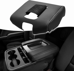 KBH Auto Center Console Armrest Cover Replacement for Chevrolet Silverado & GMC Sierra 1500 2500 3500 2014-2018, Vinyl Leather Middle Console Covering, Split Bench Jump Seat (Black-Gray Stitch) vinyl accessories,turntable parts,record player tools,
