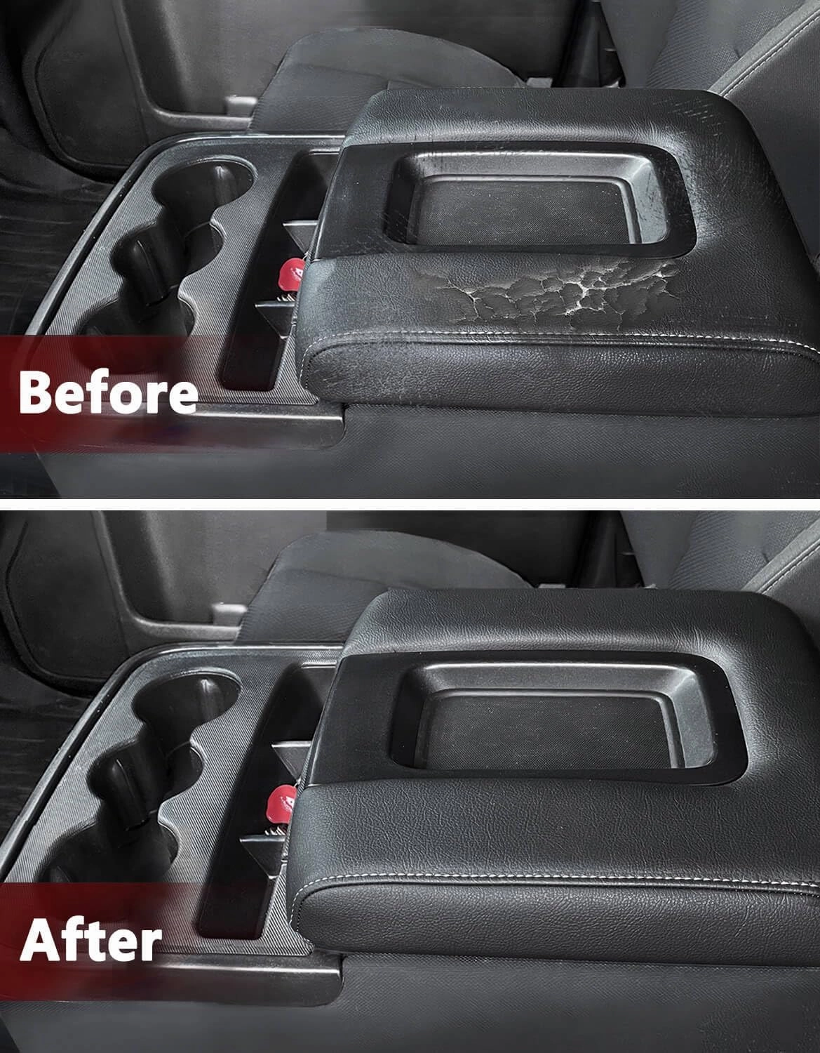 KBH Auto Center Console Armrest Cover Replacement for Chevrolet Silverado & GMC Sierra 1500 2500 3500 2014-2018, Vinyl Leather Middle Console Covering, Split Bench Jump Seat (Black-Gray Stitch)