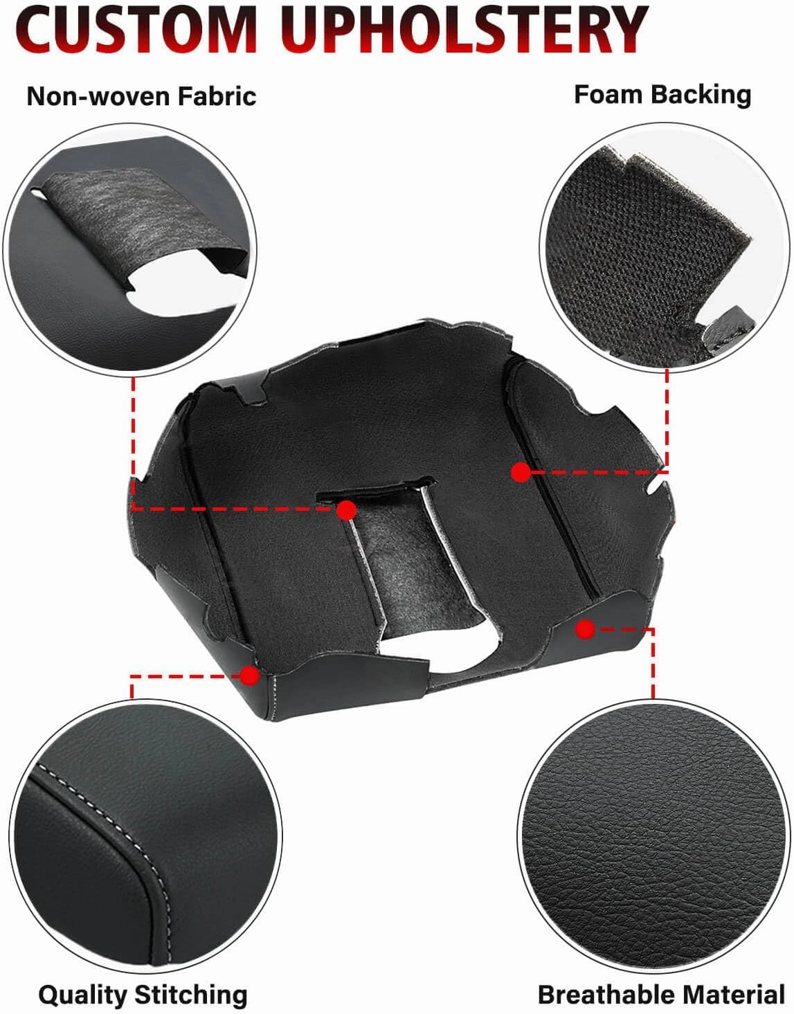 KBH Auto Center Console Armrest Cover Replacement for Chevrolet Silverado & GMC Sierra 1500 2500 3500 2014-2018, Vinyl Leather Middle Console Covering, Split Bench Jump Seat (Black-Gray Stitch)